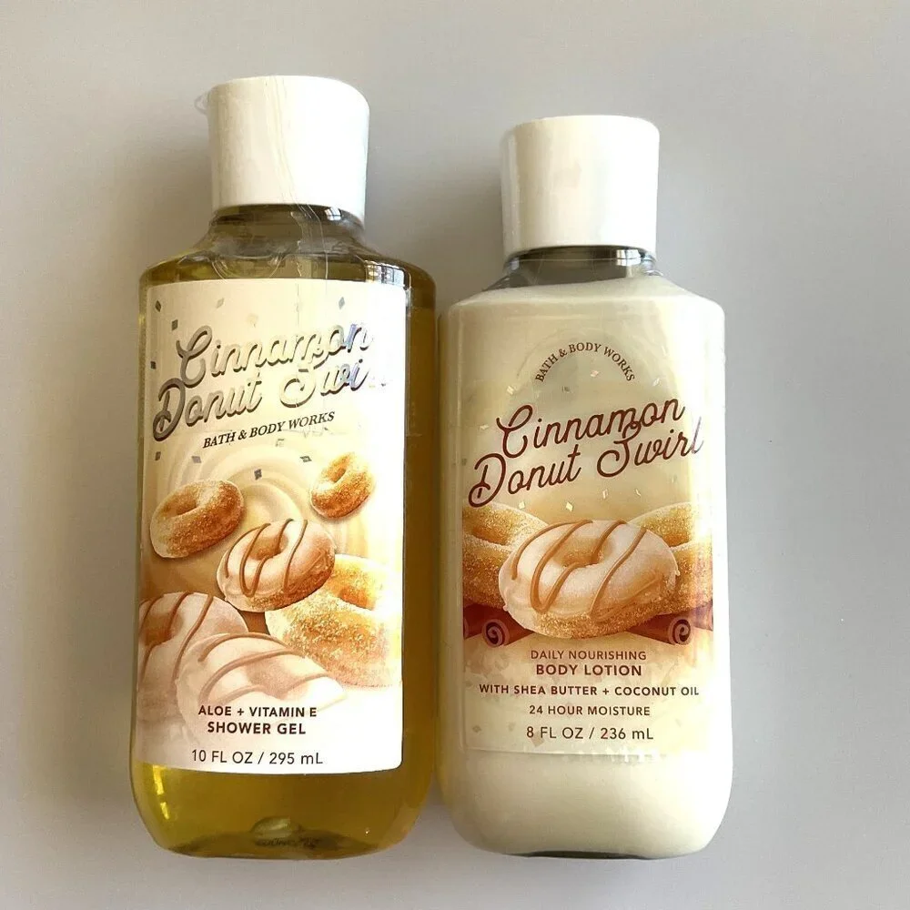 BATH AND BODY CINNAMON DONUT SWIRL SHOWER GEL AND LOTION (SET OF 2) - Picture 2 of 11